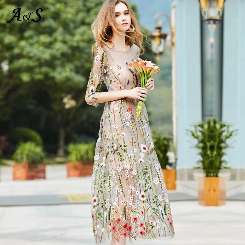 Женское богемное Платье макси с вышивкой вечернее платье цветочным принтом