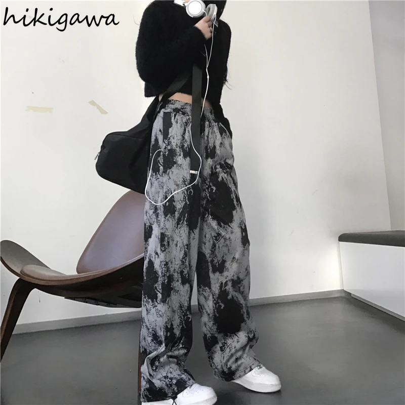 

Hikigawa Pantalones De Mujer Long Vintage Women Pants Loose Korean Elastic High Waist Trousers Harajuku Pockets Fashion Joggers