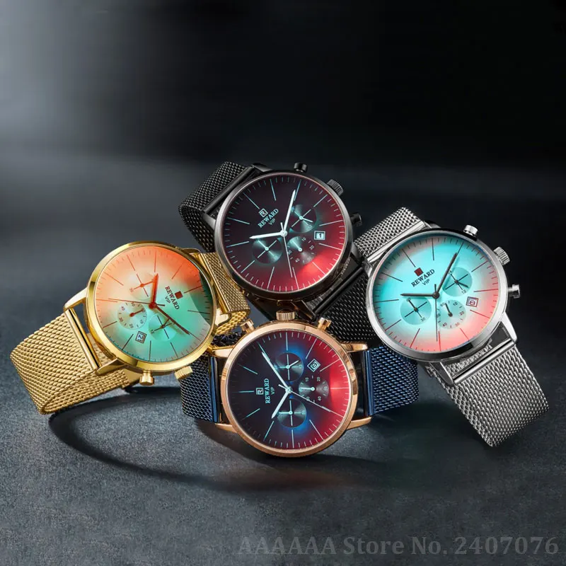 Красочные блестящие наручные часы Мужские модные новые хронограф мужские из