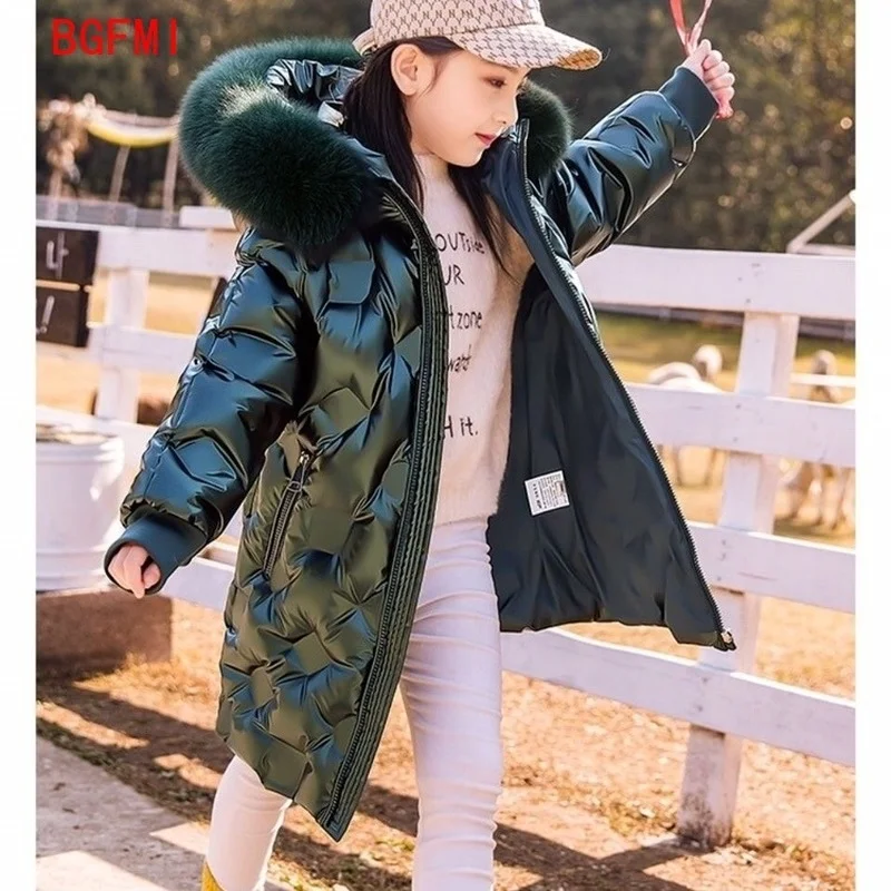 

5-12Y Fashion Winter Kids Teenager Thickening Outerwear Girl Clothes Warm Down Cotton Hooded Jacket Children Coat Parka Fake Fur