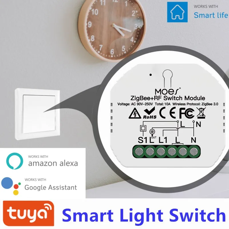 

Tuya 10A Smart Wifi DIY Switch 1 Gang Zigbee3.0+rf Smart Home Automation Module Works With Alexa Google Home Smart Life App