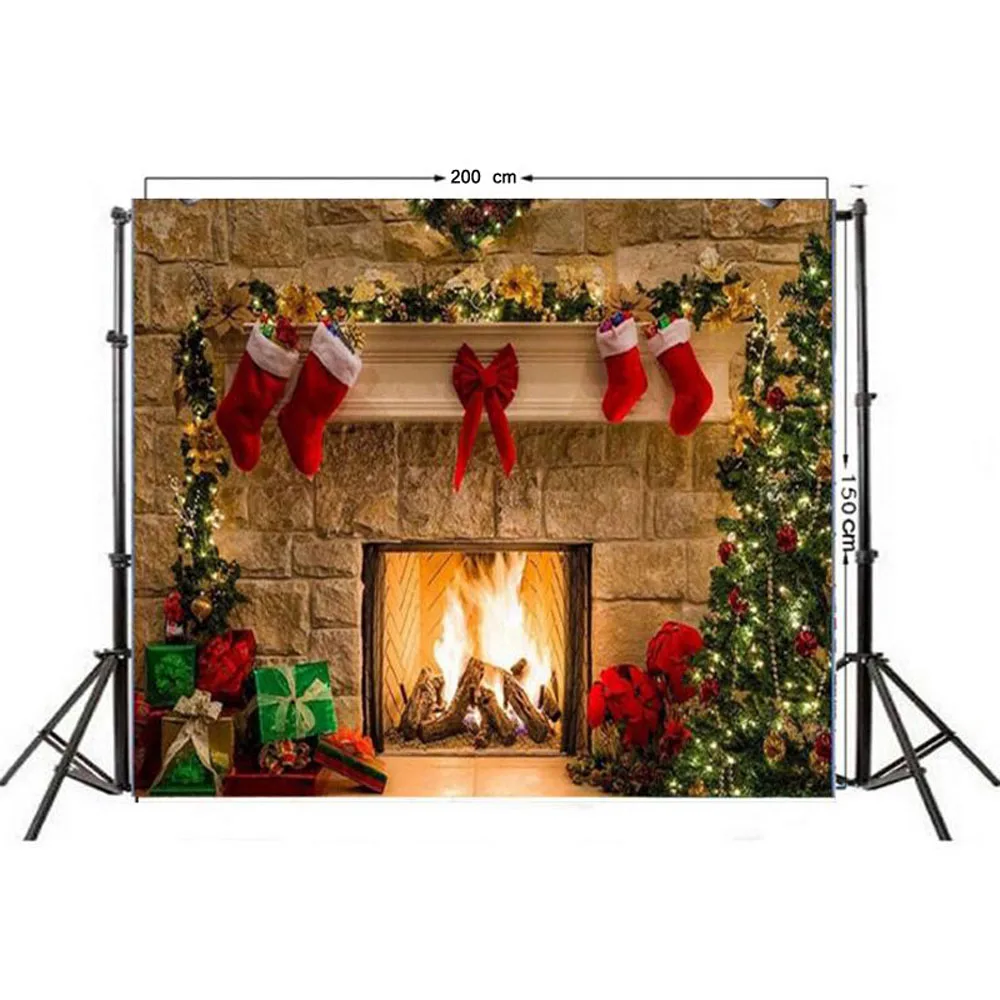 

Christmas Fireplace Decorative Backdrop Photo Background Vinyl Cloth Christmas Photography Backdrops Home Decoration LBJB01
