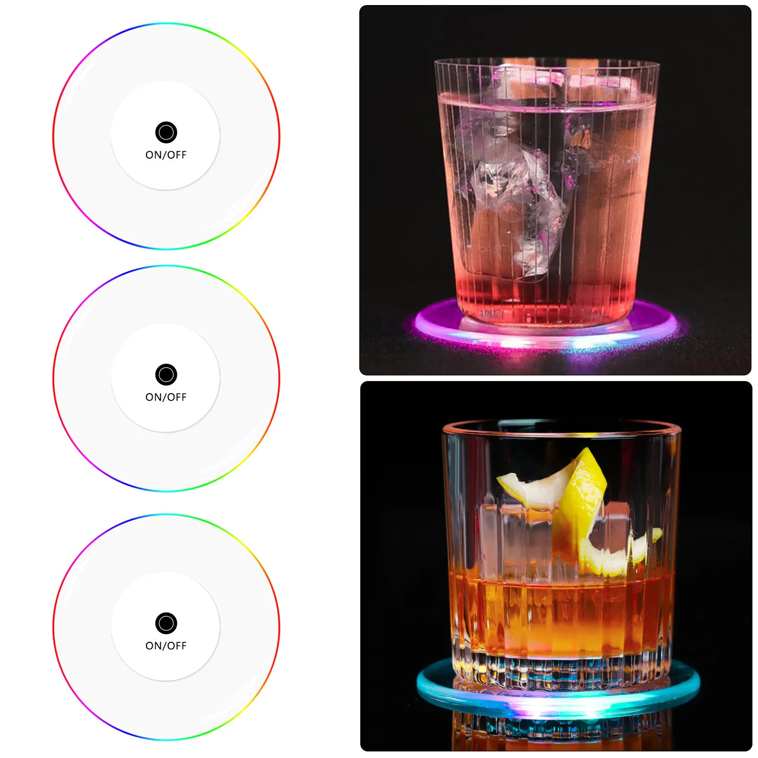 

3pcs Creative LED light luminous acrylic coaster bar mat LED coaster light KTV bar beer luminous coaster hookah accessories