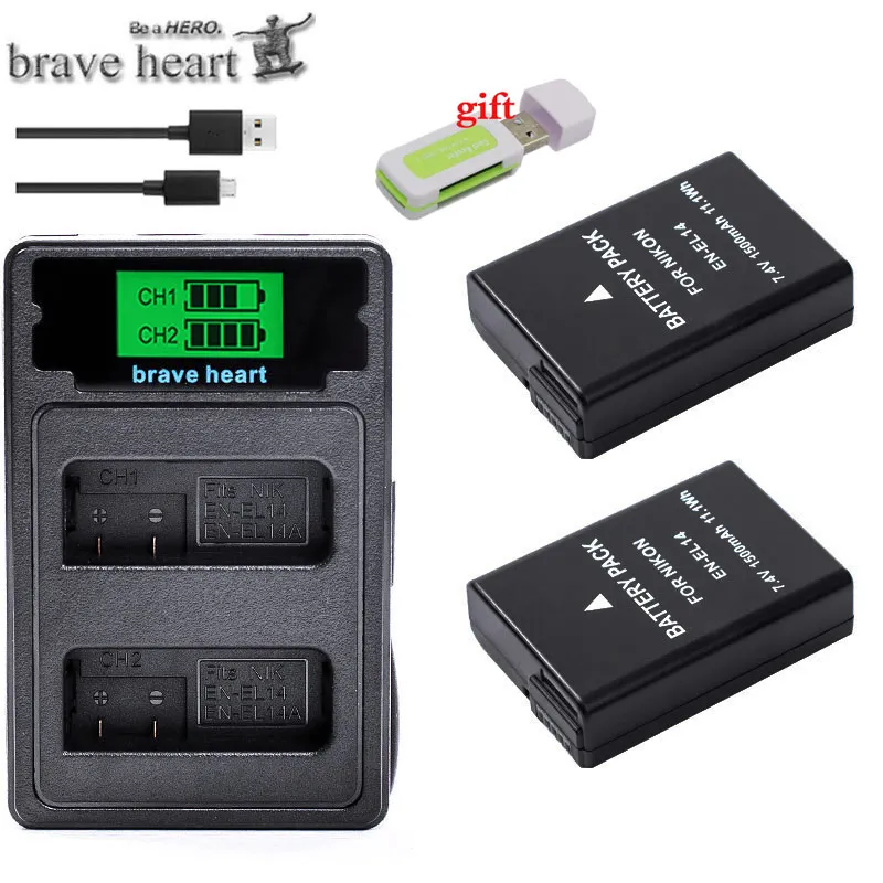 charger and 2battery 1500 мА/ч, EN-EL14a RU EL14a EN-EL14 RU EL14 Батарея для Nikon D5300 D5200 D5100 D3300 D3200 D3100 P7100 P7700 P7800 P7000 DF - Цвет: charger and 2battery