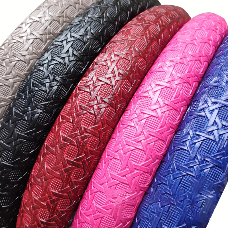 

QFHETJIE 3D Car Steering Wheel Cover 37-38CM Faux Leather Woven Without Inner Ring Elastic Band Car Handle Cover