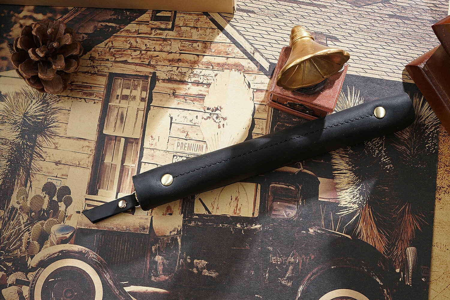 Genuine Leather Zipper Pen Bag Mini Small Pencil Case Apple Electronic Writing Pen Protective Sheath Creative Vintage Style