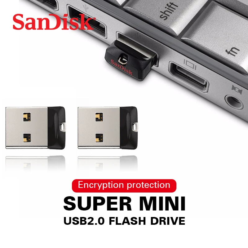 SanDisk Fit CZ33 супер мини USB флеш-накопитель 64 ГБ USB 2,0 флеш-накопитель 32 Гб карта памяти s 16 Гб U дисковый накопитель