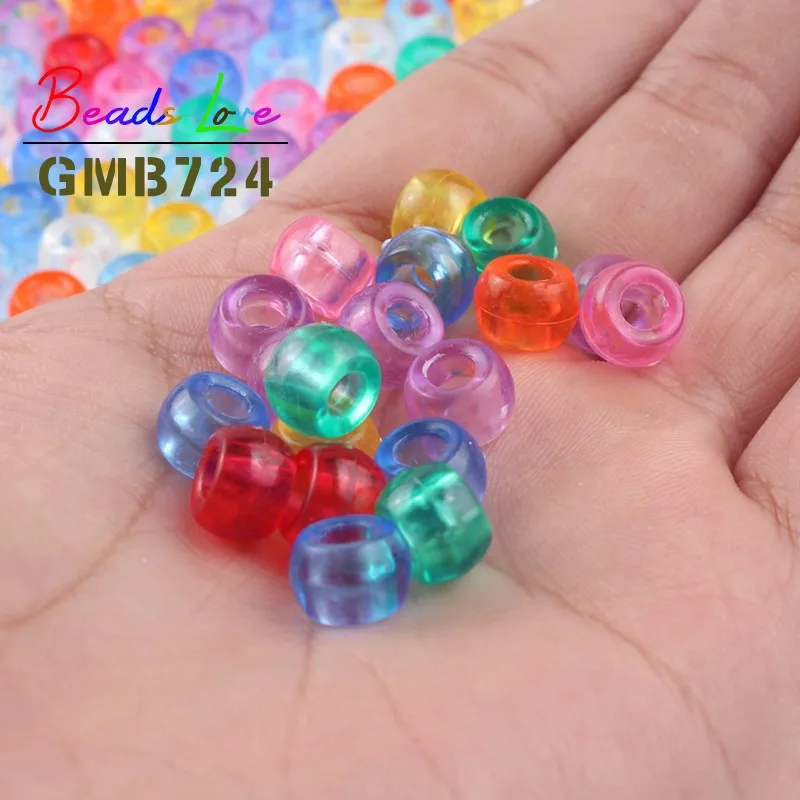 100 шт./лот акриловые бусины с большим отверстием 6*9 мм прозрачные разноцветные