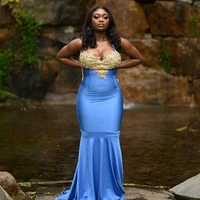 sexy plus size mermaid long prom dresses 2021 halter gold appliques women formal evening party gowns sleeveless custom made