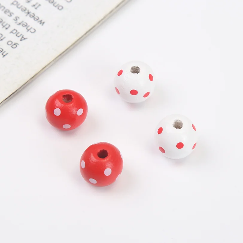 

New 16MM Red point Round Wooden Beads DIY custom Valentine day party Decoration Children's ToysBracelet Accessories