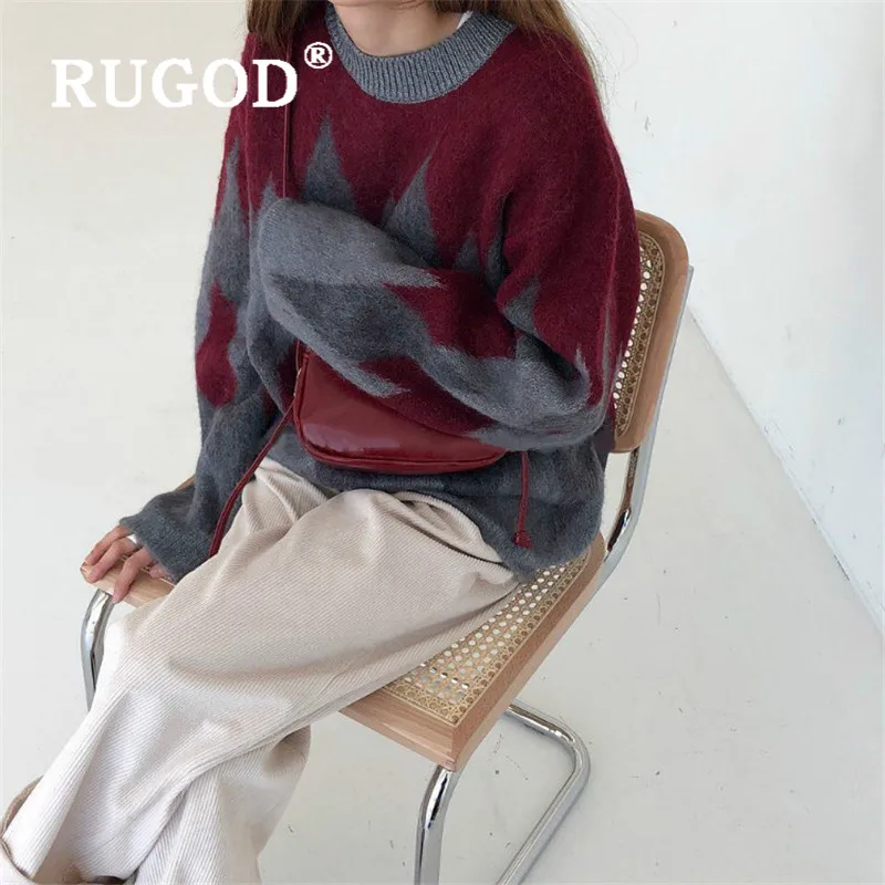 RUGOD 2019 Новый женский шерстяной смешанный флисовый свитер с круглым вырезом