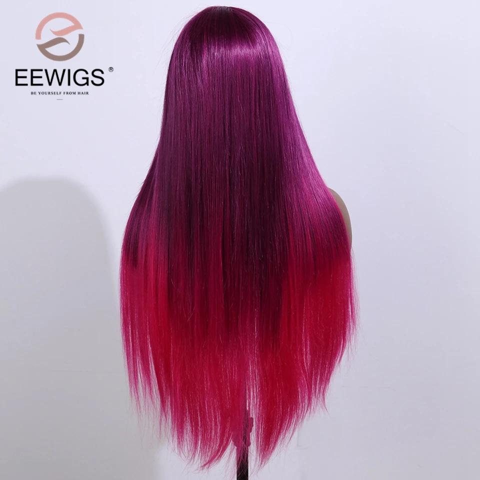 EEWIGS фиолетовый до ярко-розовый парик Омбре прямой синтетический парик на кружеве с естественными волосами термостойкие парики для черных женщин
