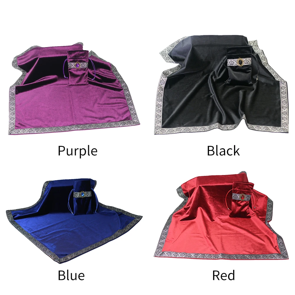 

Faux Velvet Board Game With Pouch For Tarot Foldable Table Cloth Set Embroidery Entertainment Home Decor Portable Accessories