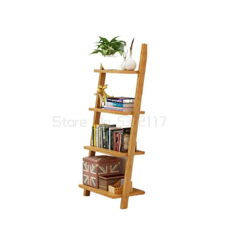 

3/4 layers Nordic solid wood book shelves floor brief wood ladder stand wall shelf organizer housewares plates storage rack