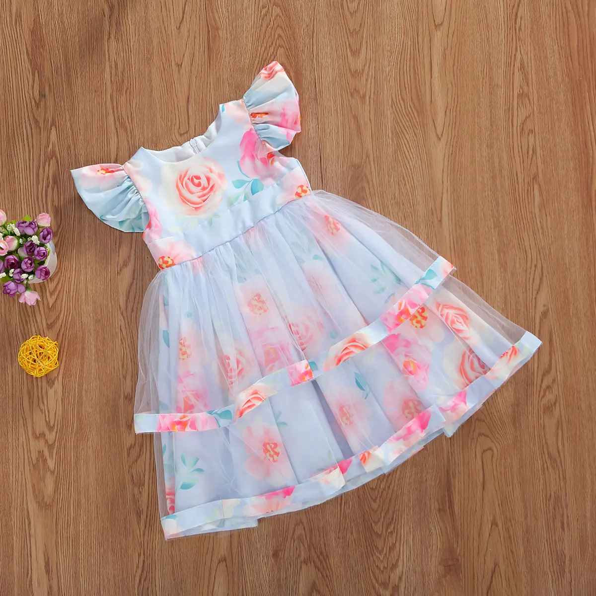 Одежда для маленьких девочек Новое модное летнее платье Розовое с круглым