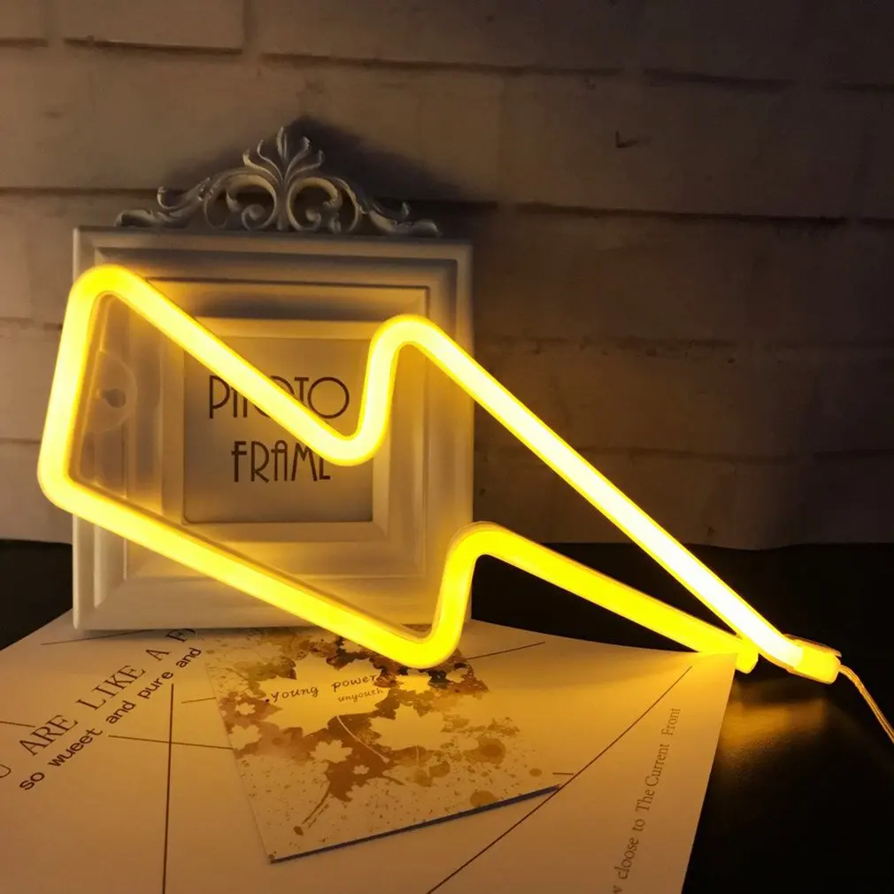 

LED Neon Sign Lightning Shaped USB Battery Operated Night Light Decorative Table Lamp For Home Party Living Room Xmas Gift