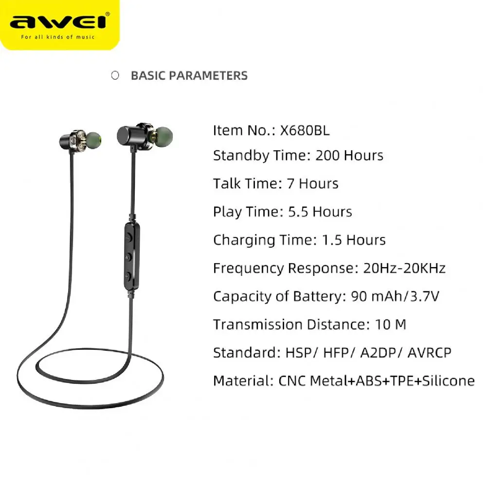 

AWEI X680BL dual motion bluetooth headset ultra-long standby running sports headset