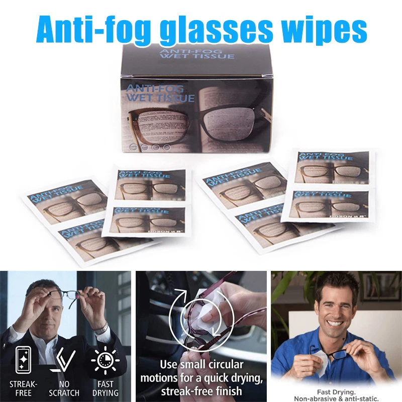 

'The Best' 50PCS/pack Clear View Anti-Fog Wet Tissue Cleaning Wipes Great for Eyeglasses Disposable 889