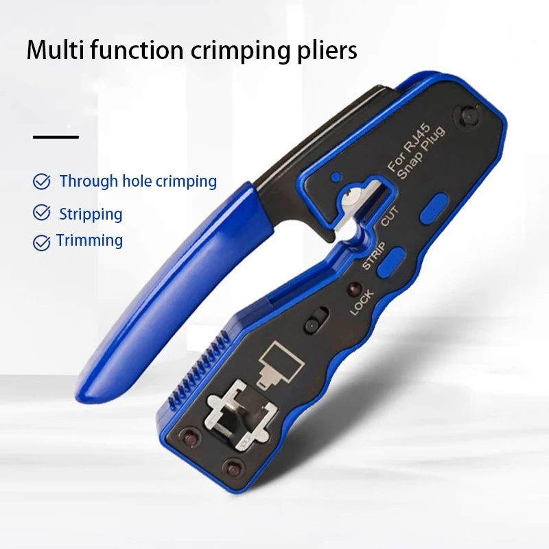 Ethernet RJ45 Pass Through Crimping Tool Bundle with CAT6 RJ45 Pass Through Ethernet 50U Modular Plug 25 Pack