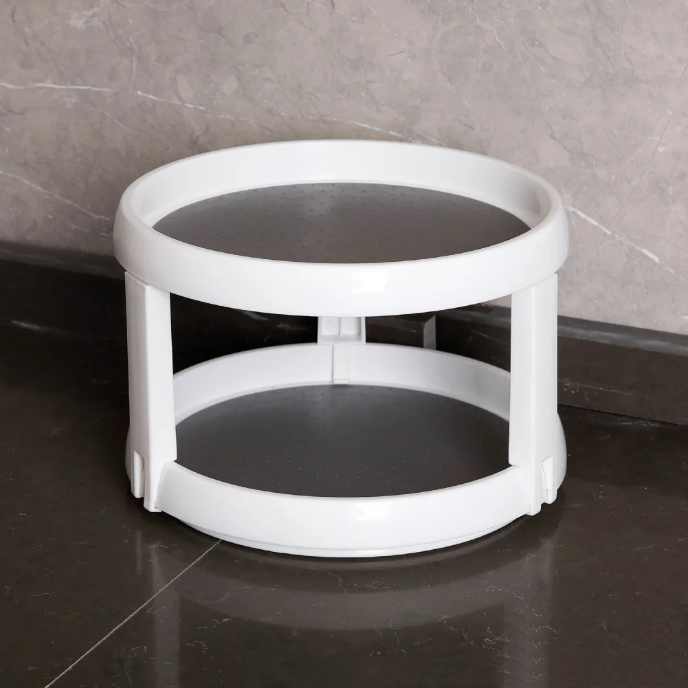 

Plastic Round Two Tier Turntable Desktop Organizer Display Stand for Kitchen Pantry Bedroom OCT998