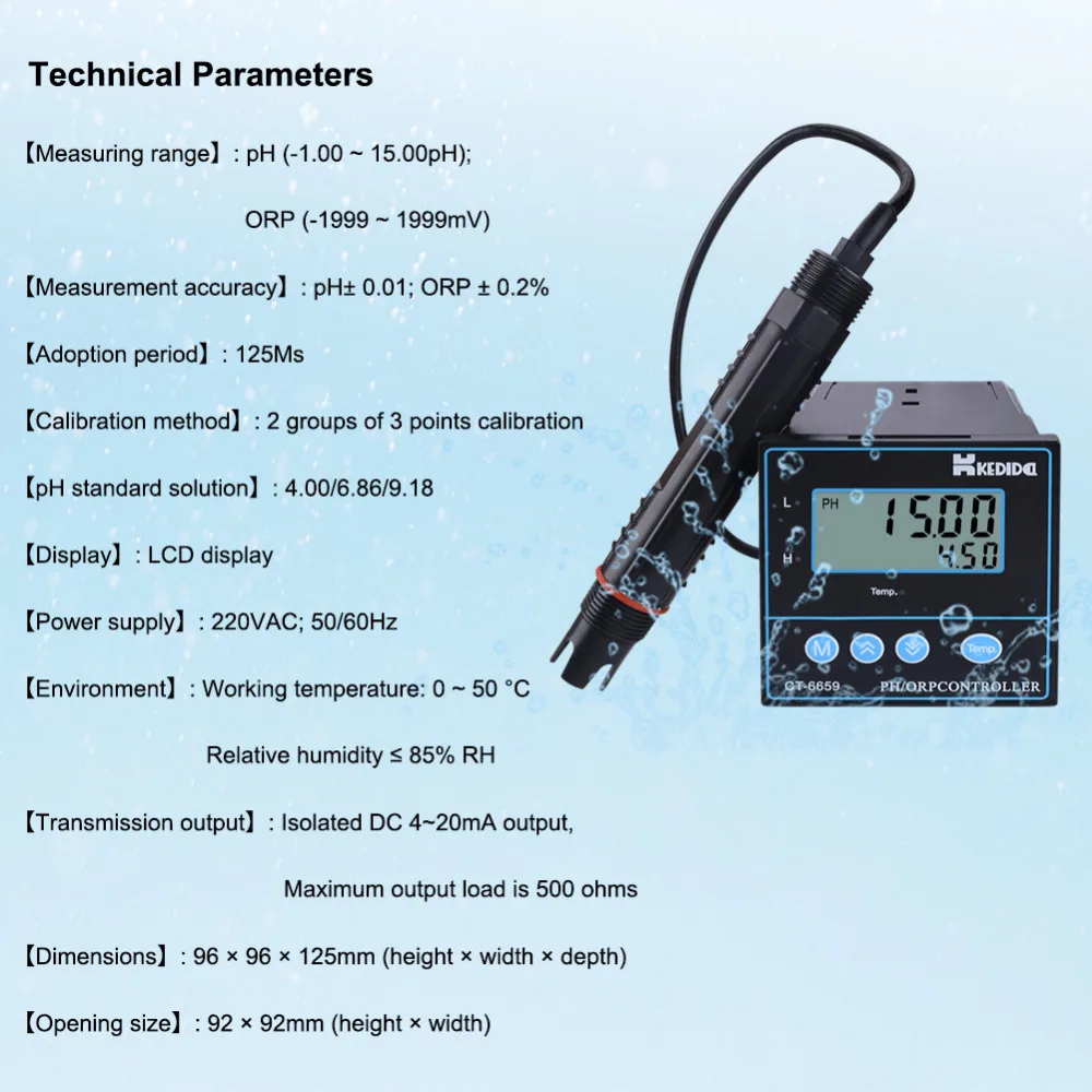 CT-6659-Type Industrial PH Meter PH/ORP Controller Value Detector AC 220V Measuring Range 0-14PH With Electrode CT-1001C | Инструменты