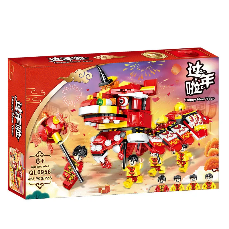 

Children New Year Series Lion Dance Model Kit For Boys Girls Diy Educational Assembled Building Blocks Bricks Kids Toys Gift Y36
