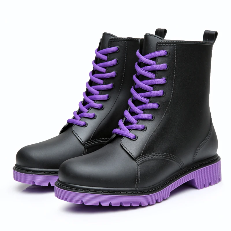 

Aleafalling New Design Rain Boots Waterproof Shoes Woman Water Rubber Lace Up Ankle Mature Boots Good Quality Botas Chundong809