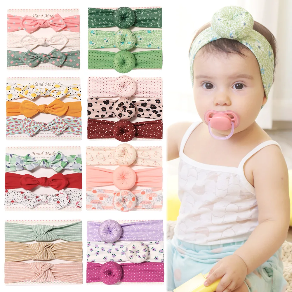 

3PCS/Set Children's Accessories Baby Girls Hair Band Baby Printing Solid Color Bow Hair Accessories Baby Headwear Haibrbands Set