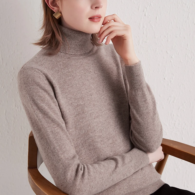 

100% pure wool cashmere sweater women's high lapel pullover casual knitted jacket autumn/winter women's jacket warm long sleeves