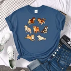 Шиба-ину милые женские футболки с принтом мультфильмов, дышащие футболки с круглым вырезом, повседневная футболка, одежда, простота, топы для фитнеса, женские