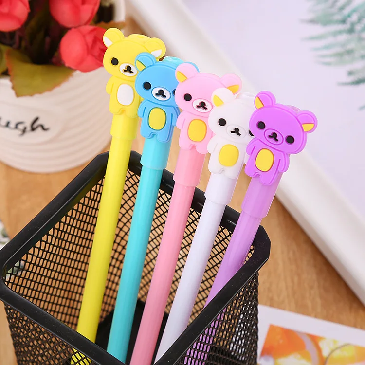 30 Pcs Creative Patch Silicone Bear Gel Pen Cartoon Animal Shape Cute Learning Stationery Office Pens for School