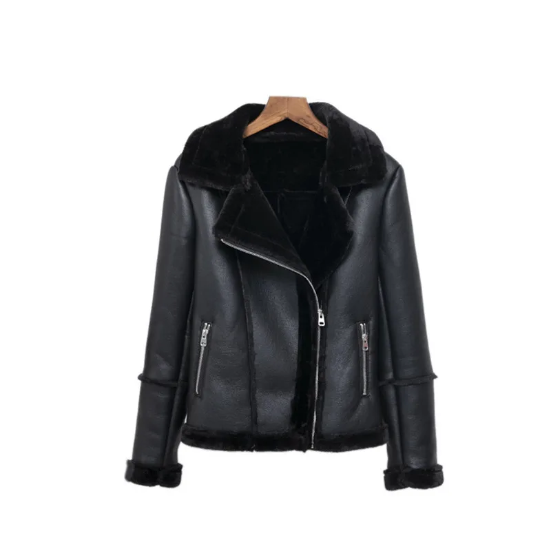 2019 женские зимние черные Мотоциклетные Куртки из искусственной кожи с мехом