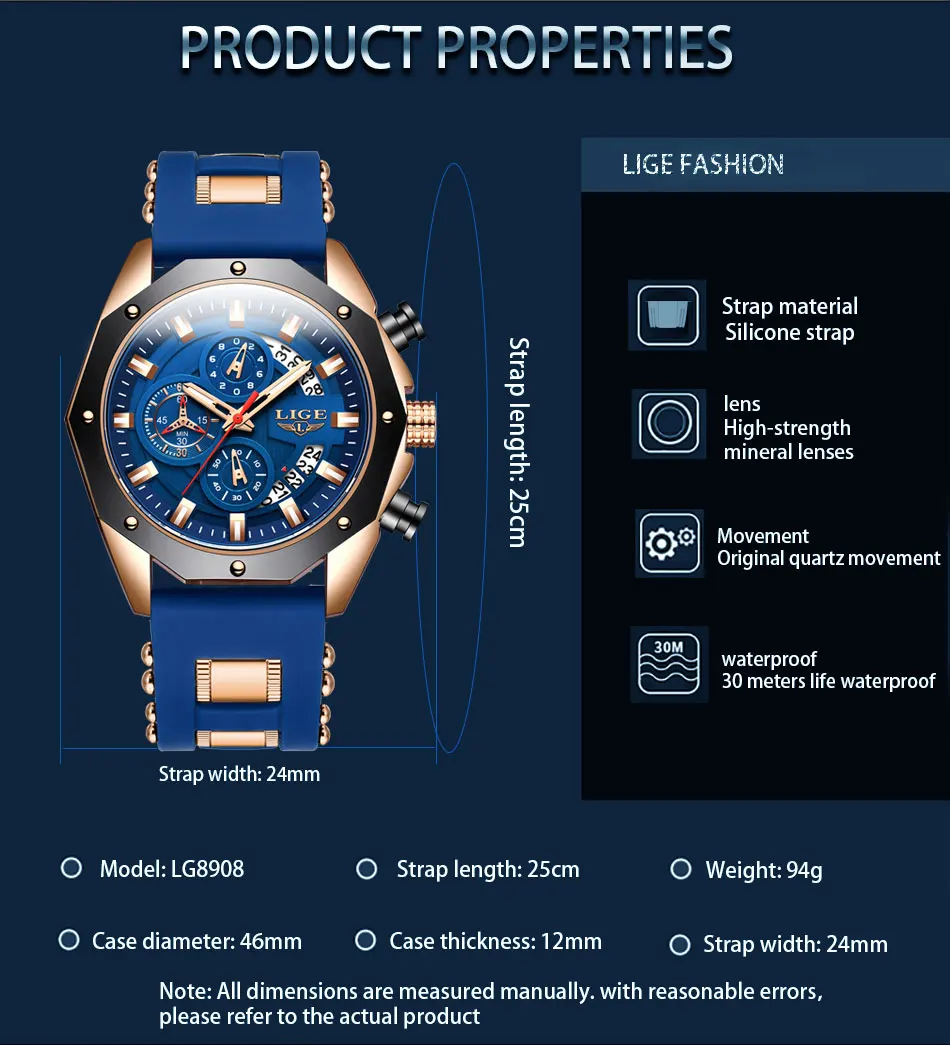 2020 LIGE New Fashion Mens Watches Top Brand Luxury Silicone Sport Watch Men Quartz Date Clock Waterproof Wristwatch Chronograph