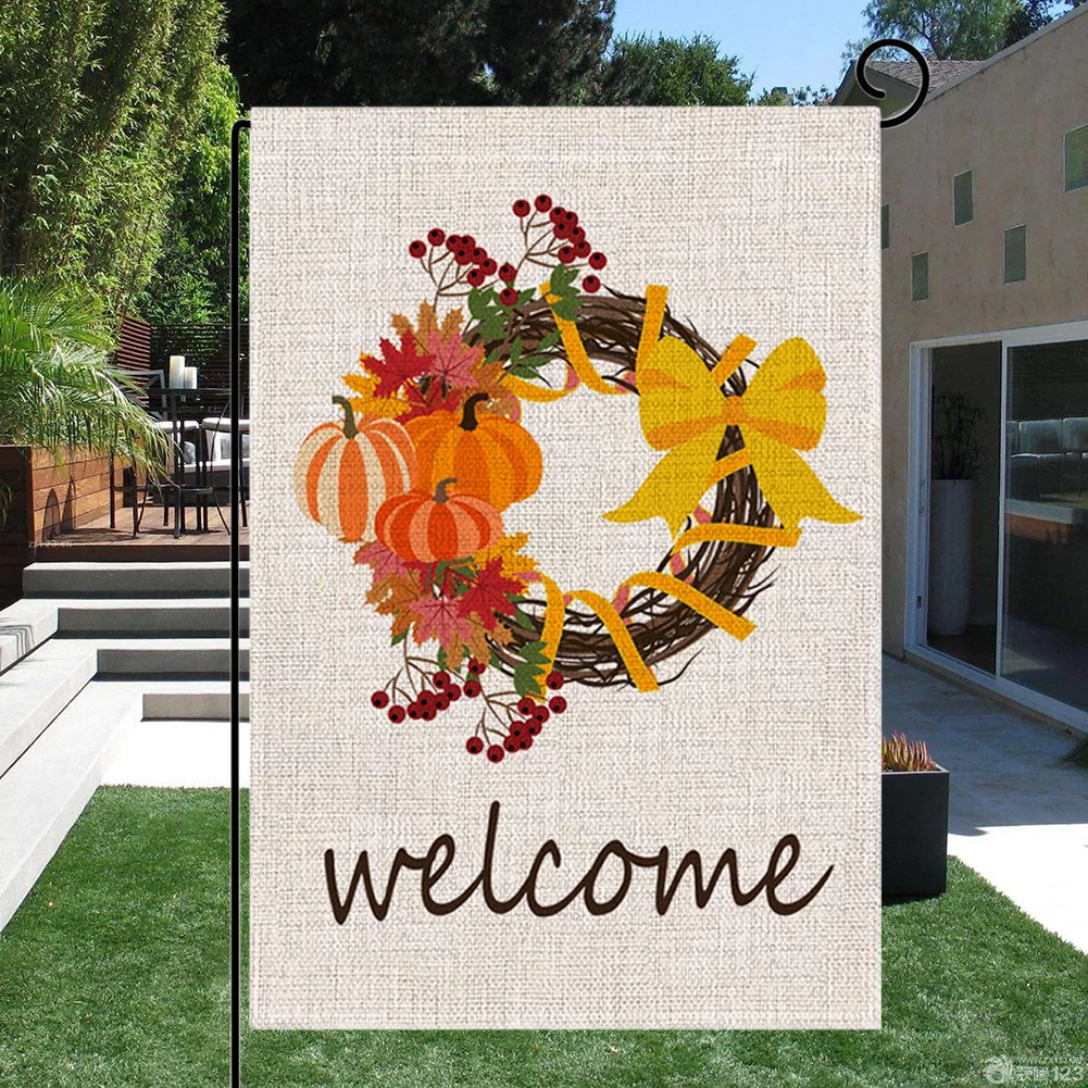 Садовый флаг Осенний урожай Тыква клен узор двойной Печатный для двора сада