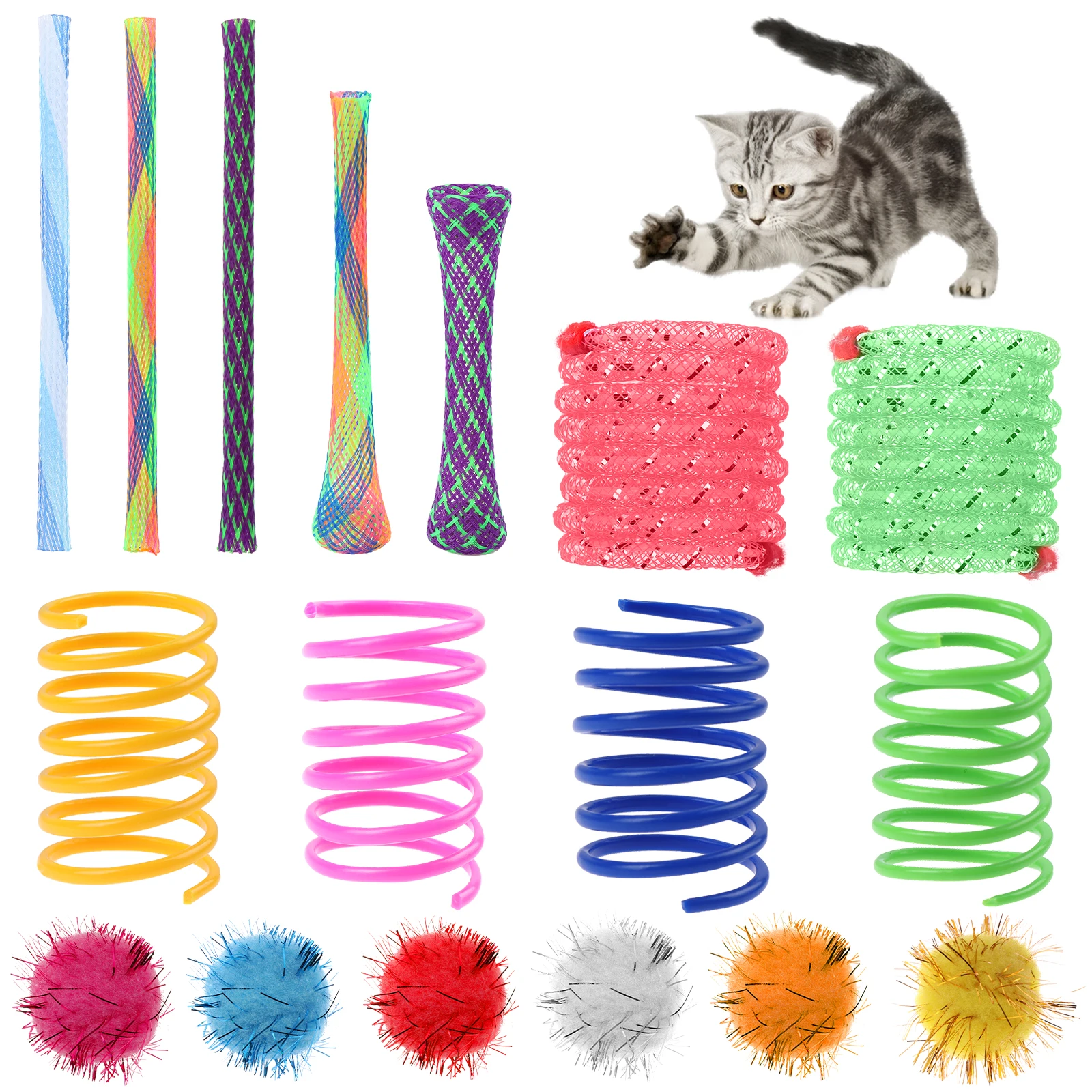 

52 Pieces Cat Spring Toys Set Colorful Cat Spring Toy Tube Toy Interactive Cat