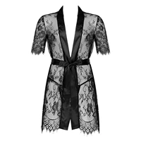 mens sleepwear sexy kimono robe transparent lace robe cardigan bathrobe one piece lounge nightwear nightgown with t back belt