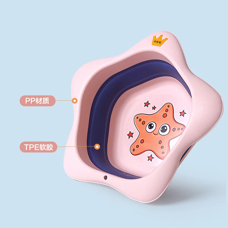 

Household Goods Portable Washbasin Foot Washing Butt Plastic Bath Tub Beige Blue Pink Star Pattern PP Material Folding Travel