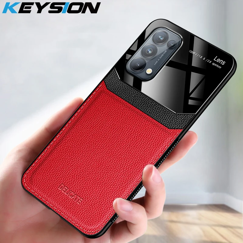 aliexpress.com - KEYSION Fashion Case for OPPO Reno 5 5 Pro 5G Leather Mirror Tempered Glass Shockproof Phone Back Cover for OPPO Reno 4 4 Pro 4G