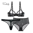 Комплект нижнего белья Varsbaby, соблазнительный прозрачный бюстгальтер + стринги + трусы с высокой талией, из пряжи, комплект с бюстгальтером размера плюс
