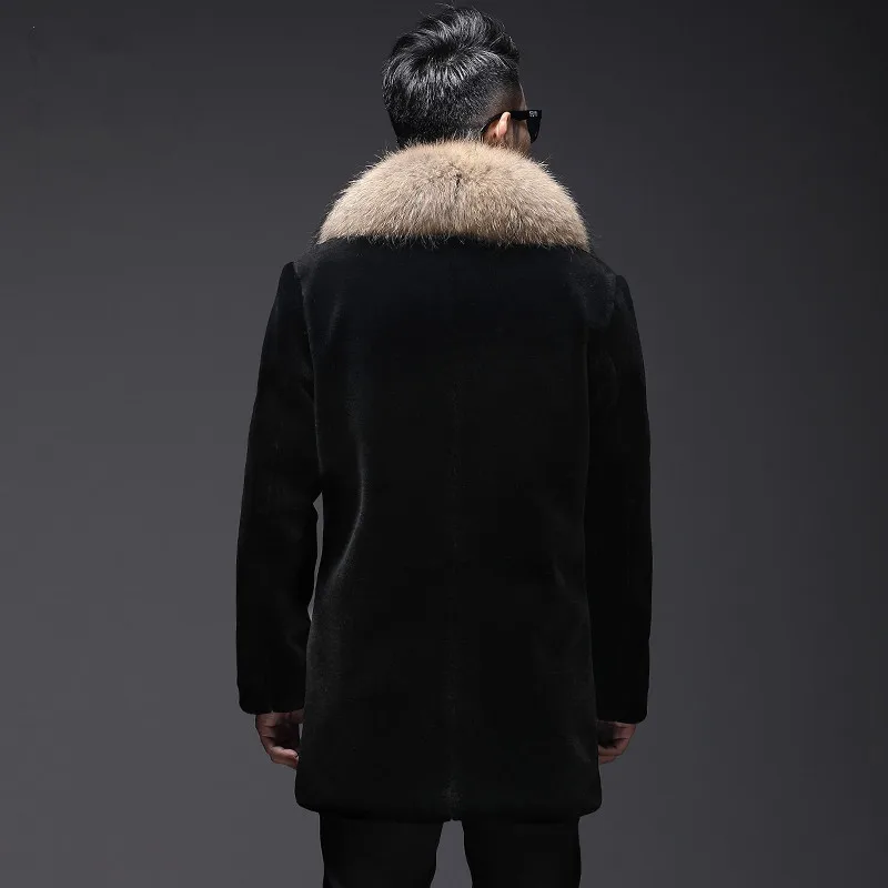 

Winter Jacket Real Men's Sheep Shearling Coats Raccoon Fur Collar Wool Coat Plus Size Chaqueta Hombre MY2764
