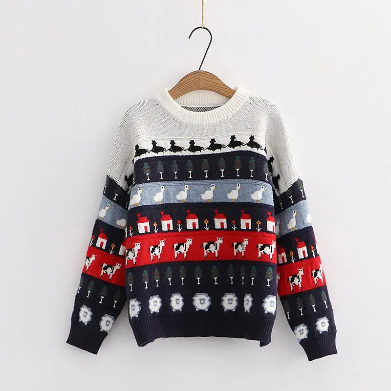 

Cute Cartoo Animal Mbroidery 2020 Women's Sweater Loose Harajuku Clothing For Long Sleeve Sweet Style Knitted