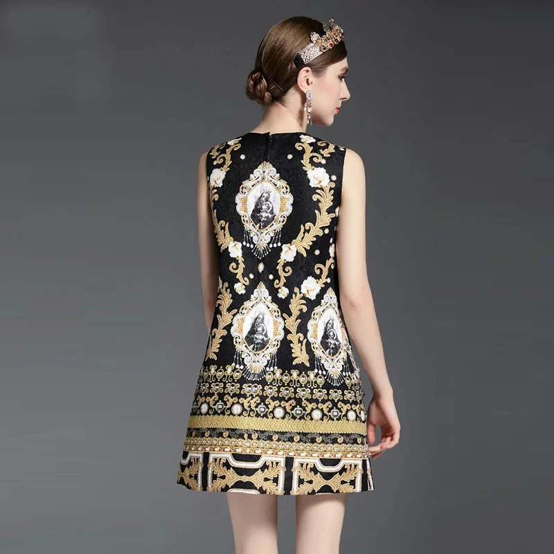 Женское платье без рукавов Truevoker винтажное дизайнерское с золотым принтом