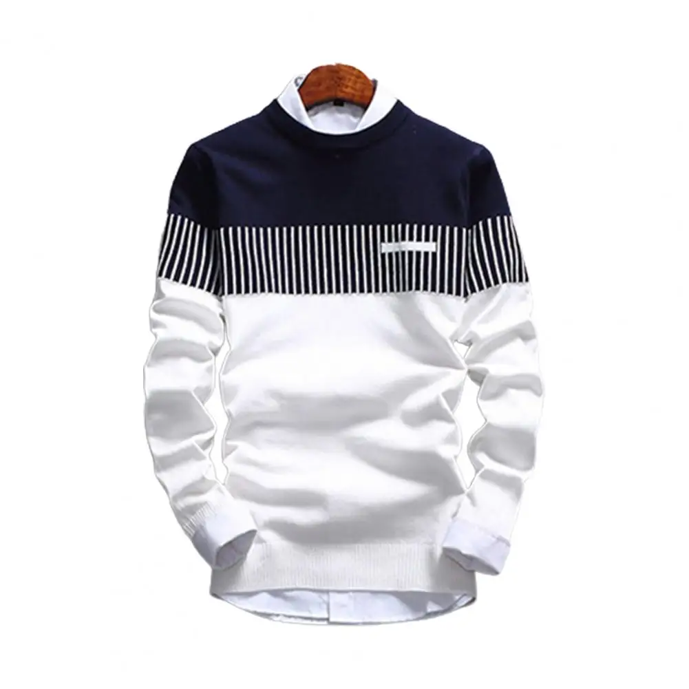 

Men's jumpers Casual Strip Color Block Knitwear Jumper Pullover Sweater Men's jumpers stripped sweaters Lapel pullover man