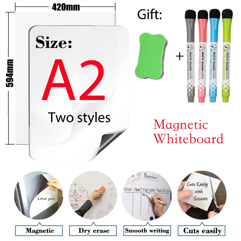 

A2 Size Soft Magnetic Whiteboard Dry Eraser White Board for Kids Erasable Convenient Memo Message Board Teaching