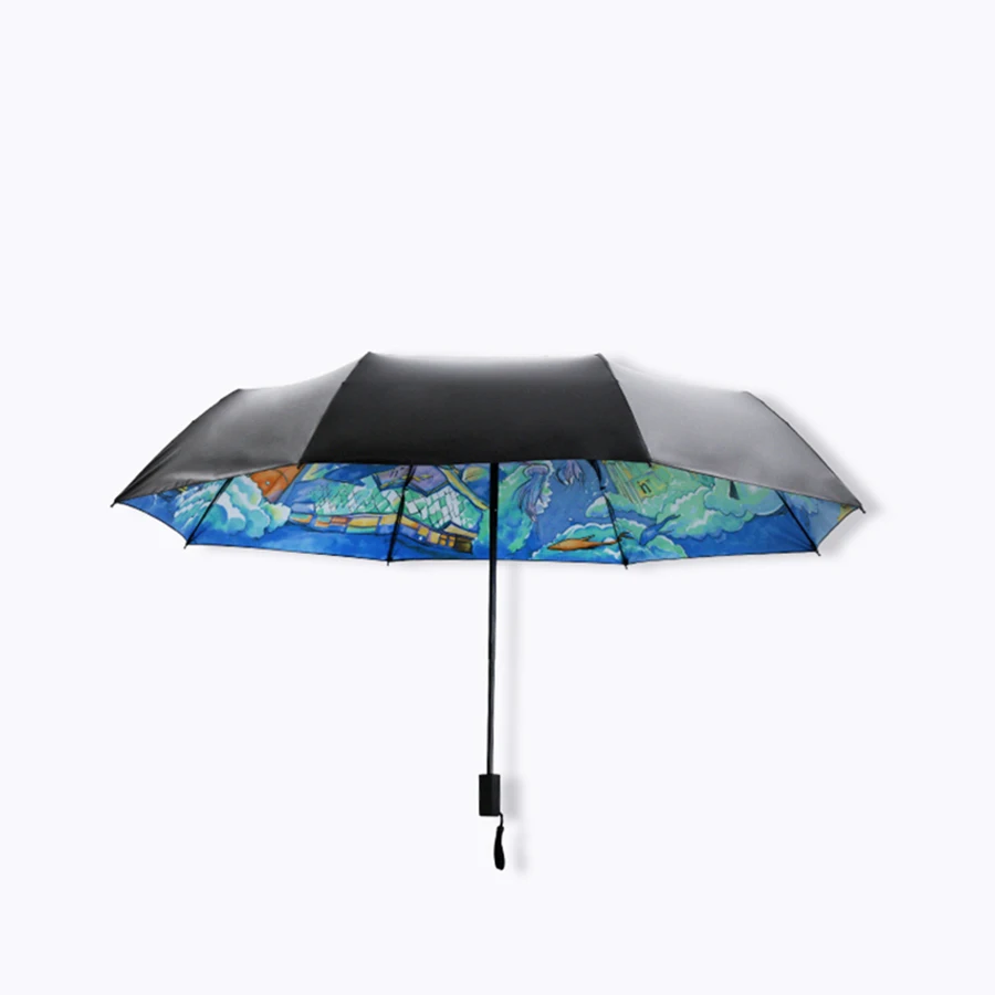 Маленькая рыба картина Umberlla дождь женщин УФ Ван Гог ветрозащитный дети дамы