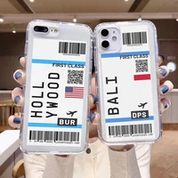 first class world city label bar code phone case for iphone 11 pro xs max xr x 7 8 plus flight ticket clear soft silicon cover