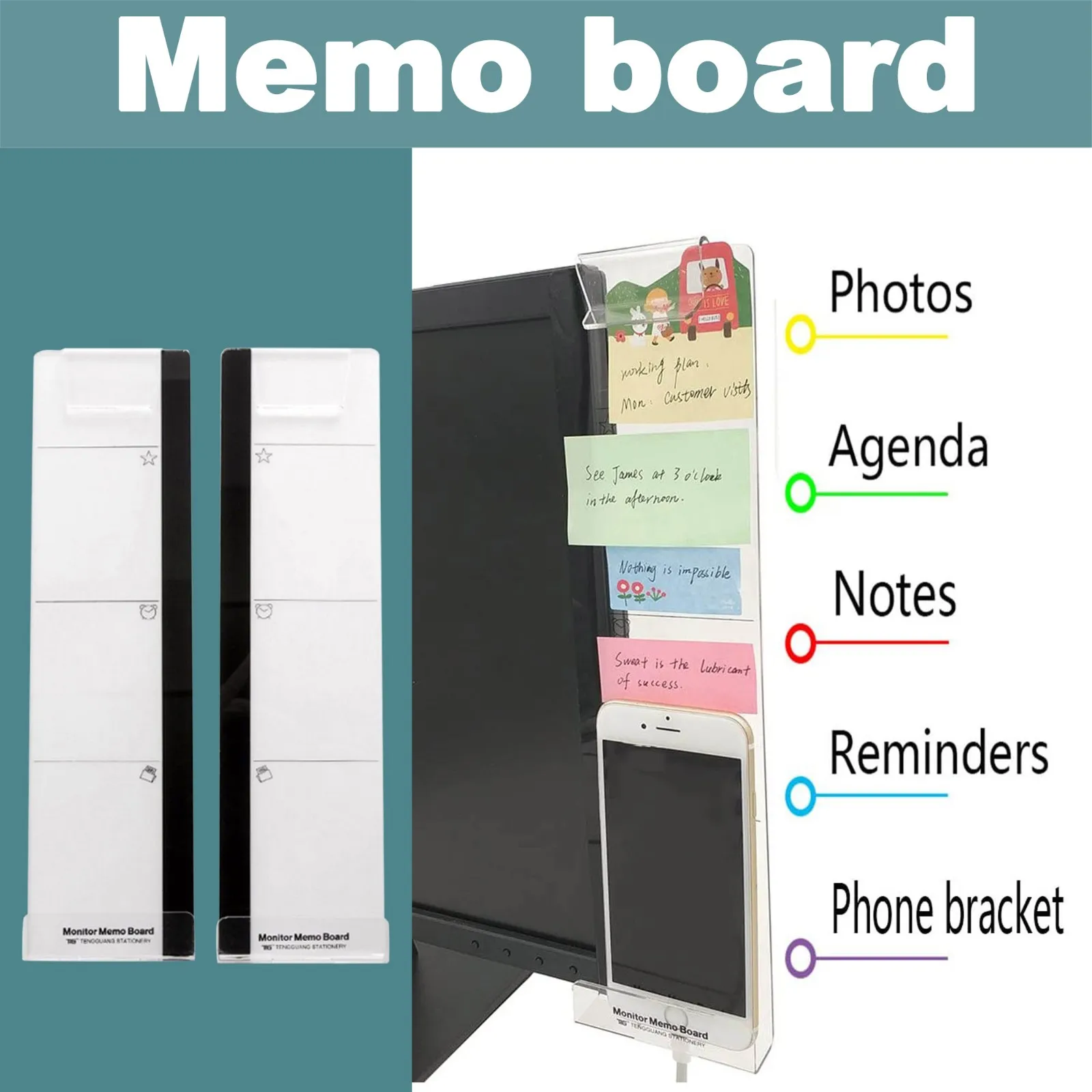 

New 1/2pcs Computer Monitor Screen Post-it Holder For Sticky Notes Memo Board Pads Side Panel Sticky Reminder Holders Organizer