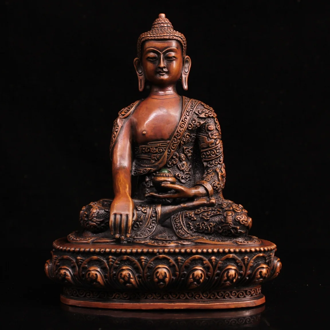 

9 дюймов, Тибетский буддизм, старый Красный Бронзовый драгоценный камень, великий Будда Tathagata статуя Будды Шакьямуни, связывает Будду