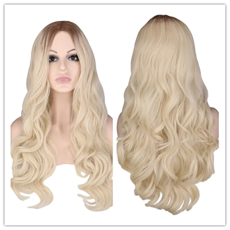 

SuQ Women's Long Wavy Wig Hair Synthetic Natural Cosplay Party Ombre Brown Root Blonde Heat Resistant Daily Fashion Wigs