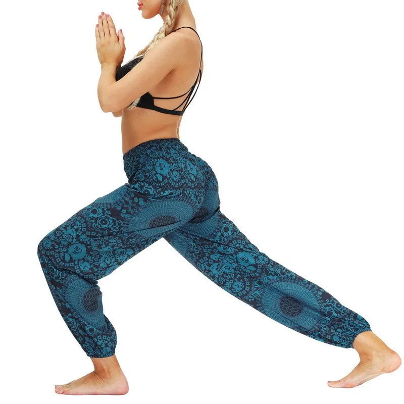 Женские свободные штаны для йоги широкие брюки с цветочным принтом длинные